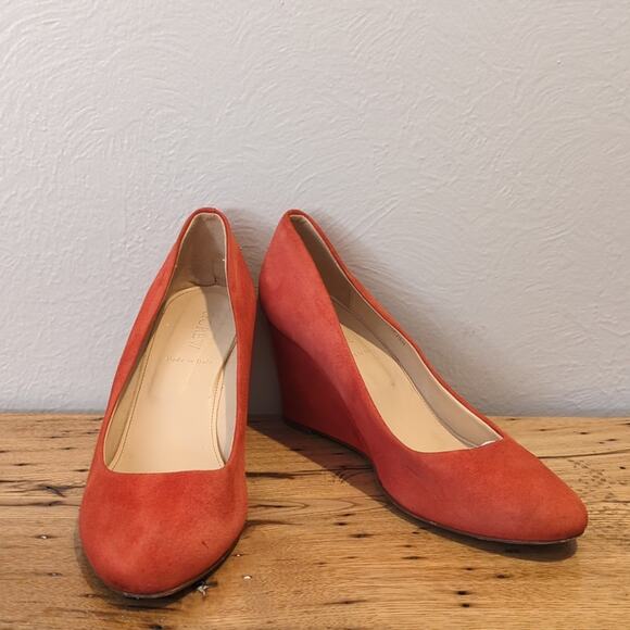 J. Crew Made in Italy Martina Red Suede Wedges Women's Size 9 - Picture 1 of 15
